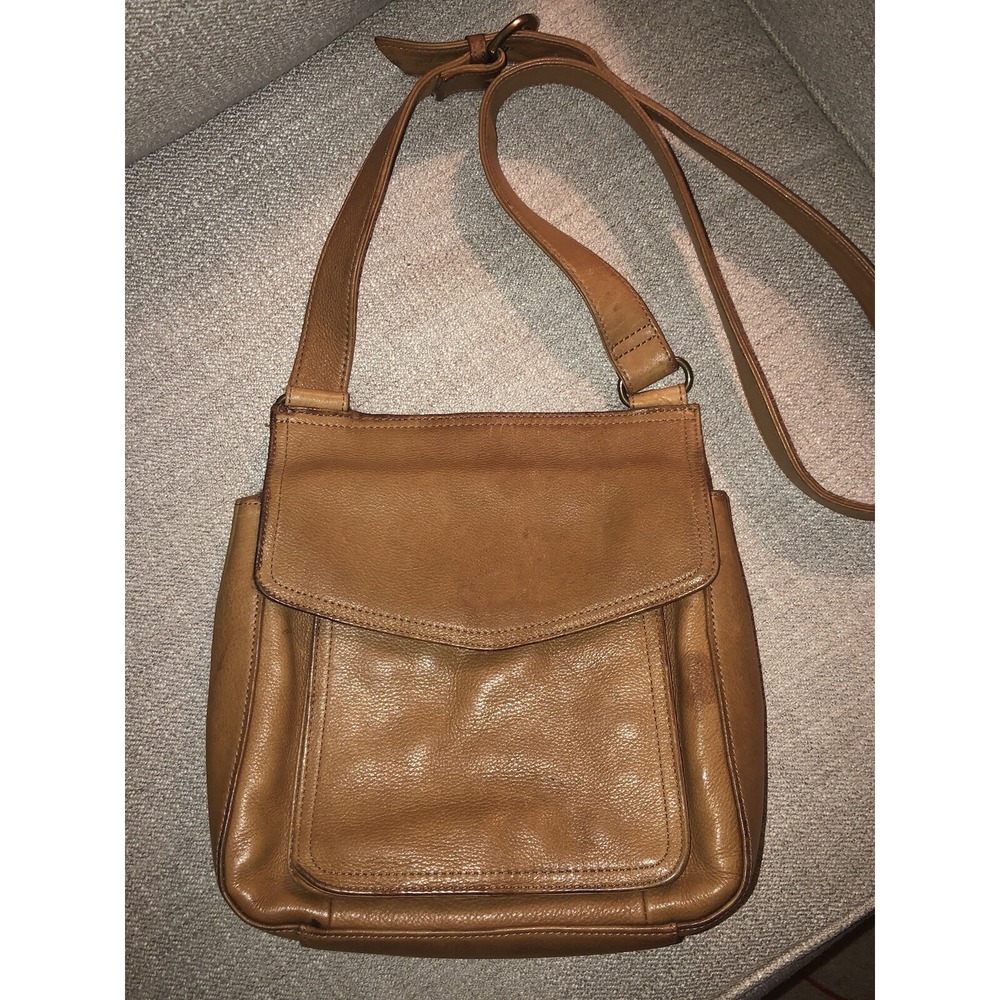 Fossil Cognac Leather Double Flap Crossbody Bag Style 75082 Distressed